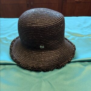 Nine West Black Woven Bucket Hat with Logo Accent